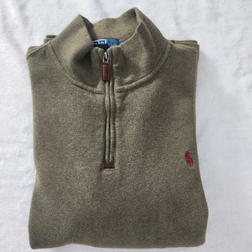 POLO RALPH LAUREN Men's Quarter Zip Pullover Sweater Moss Green XL Casual Warm - Picture 4 of 11